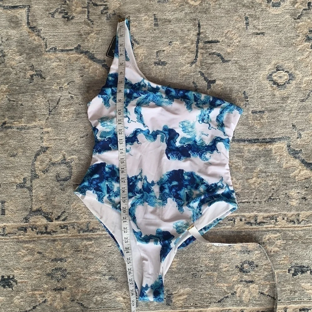 Nwt Zaful Ocean Wave Print one Shoulder One Piece Swimsuit - Picture 8 of 8